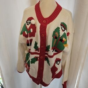 Snowboarding Santa Claus Vintage Cardigan Sweater Large Hastings & Smith
